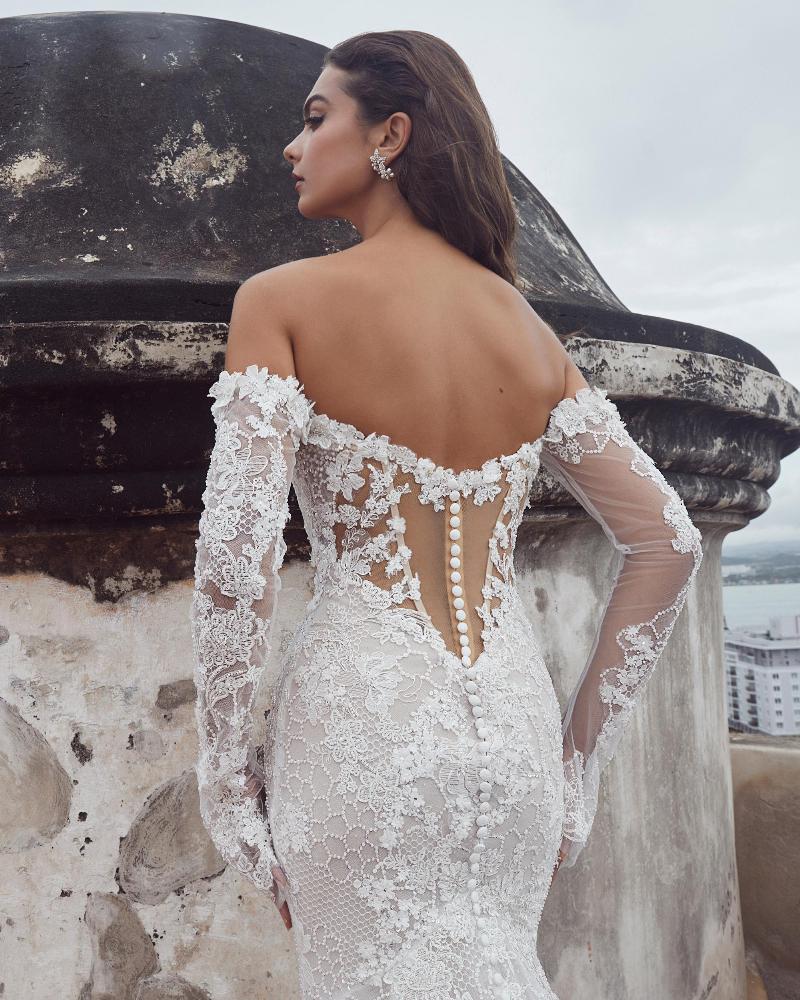 123110 off the shoulder wedding dress with sleeves and lace4